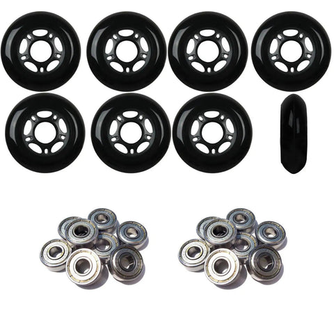 Eight Pack 80Mm 89A Inline Skate Wheels Black Outdoor Replacement Part With Five Bearings Durable Non OEM Wheel Set