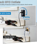 Premium Black GFCI Outlets 15 Amp 20 Pack With Bright LED Indicator And Weather Resistant Cover demonstrated with a hair dryer.