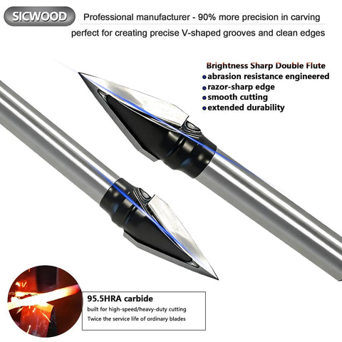 Premium Carbide Tipped V Groove Router Bits Deliver Rock Solid Accuracy For Daily Shop Work Featuring Straight Fire Results And A Battle Ready 1/4 Inch Shank For Smooth Carving Projects - Double flute design for precise V-shaped grooves.