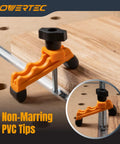 2 Pack Adjustable Mini Hold Down Clamps For T-Track Systems, Boss Level Clamp Action With Multi-Positionable U-Shape Design, Reinforced Plastic Bodies, And 1/4-20 Steel Bolts For Drill Press, Router Table, CNC Machine And More, orange clamp with PVC tips