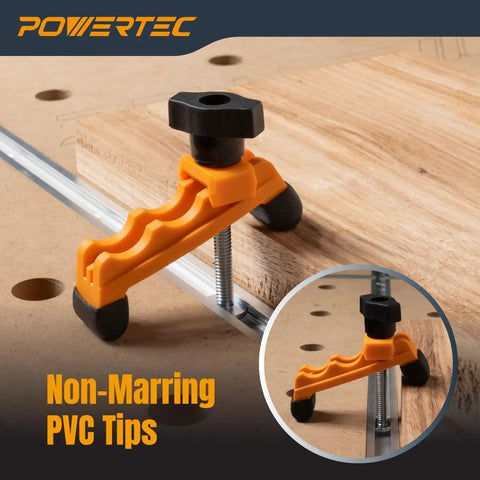 2 Pack Adjustable Mini Hold Down Clamps For T-Track Systems, Boss Level Clamp Action With Multi-Positionable U-Shape Design, Reinforced Plastic Bodies, And 1/4-20 Steel Bolts For Drill Press, Router Table, CNC Machine And More, orange clamp with PVC tips