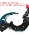 Ratcheting Cable Cutter For Copper And Aluminum Wires Up To Four Hundred Square Millimeters Capacity showing hard steel blades