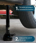Beefed Up 2 Ton Heavy Duty Spiral Bottle Jack And Stand Combo For Trucks And SUVs, 4000 Lb Capacity, positioned under vehicle