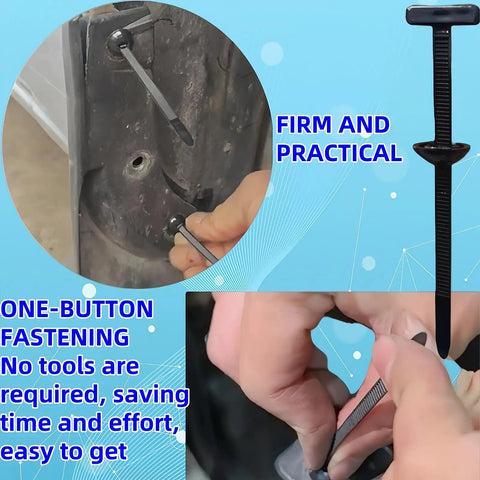 Heavy Duty Universal Nylon Cable Ties With Pin And Button Lock used on car fender, close-up installation, 50 Pack