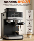Straight Up Home Cafe Essential With Fully Integrated Bean Grinder And Heavy Duty 20 Bar Italian Pump For Perfect Latte Cappuccino And Quick Cold Brew Refills Daily showcasing espresso brewing with single shot.