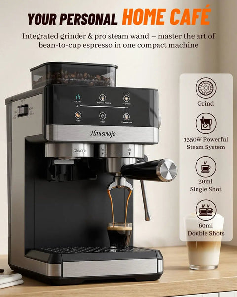 Straight Up Home Cafe Essential With Fully Integrated Bean Grinder And Heavy Duty 20 Bar Italian Pump For Perfect Latte Cappuccino And Quick Cold Brew Refills Daily showcasing espresso brewing with single shot.