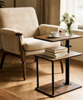 C Shaped End Table With 360 Degree Swivel Height Adjustable Sofa Side Table With Storage Open Shelf 3 Tier Night Stand TV Tray