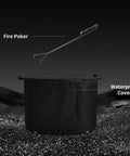 Image of waterproof cover and fire poker included with the 22 Inch Smokeless Outdoor Fire Pit With Waterproof Cover Stainless Steel Wood Burning Bonfire Pit For Camping Patio Or Backyard Hangouts Low Smoke Design For Cleaner Smoke And Cozy Warmth.