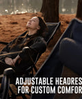 Woman relaxing in Go Horizon Hammock Chair For Adults Up To 400 Lbs with adjustable headrest by lakeside, showcasing comfort.