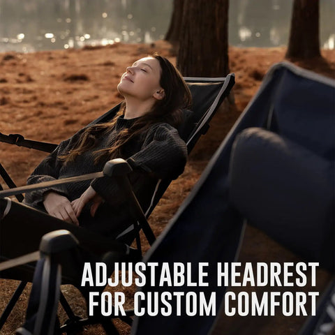 Woman relaxing in Go Horizon Hammock Chair For Adults Up To 400 Lbs with adjustable headrest by lakeside, showcasing comfort.