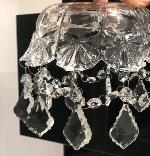 Close-up of Glass Pendant Lamp Crystal Pendant Light Shade showcasing intricate crystal detailing and chandelier design.