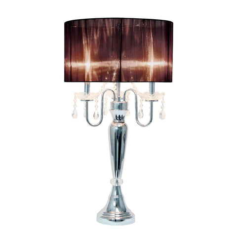 Trendy Romantic Sheer Shade Hanging Crystals Table Lamp In Black With Chrome Finish Chic Vibe Draping Crystals Thirty One Inch Tall