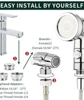 Installation guide for Pet Bath Sprayer Attachment for Sink Faucet, Hair Rinser Showerhead with adapters and diverter visible.