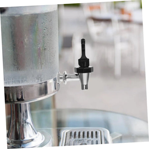 Hassle Free Universal Plastic Water Spigot And Dispenser Tap Fitting Standard Drink Coolers, black and chrome faucet on drink cooler.