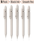 Beige Aesthetic Gel Pens 5 Pack 0.5mm Quick Dry Black Ink Fine Point Smooth Writing With Comfortable Grip For Work School Home Office Supplies Cute Japanese Stationery For Nurses Must Have, showing five beige gel pens with clips.