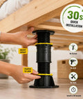 Rock Solid 4 Pack Adjustable Bed Support Legs 8.5 To 13 Inch Heavy Duty Center Support No Fuss Setup Anti Wobble Bed Stabilizer shown adjusting height.