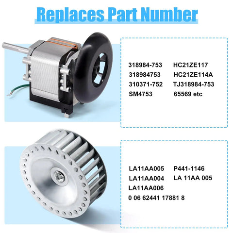 Draft Inducer Motor Kit For Furnace Replacement 318984-753 318984-752 318984-751, includes motor and blower wheel, model info visible