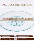 Tempered Glass Round Turntable With Six Wheels Large Lazy Susan Style Serving Tray showing product dimensions and features.