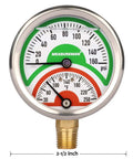 Tridicator Thermo Manometer With Silicone Oil Fill, Two And A Half Inch Dial, Stainless Steel Case, 0 To 160 Psi, Brass Wetted Parts