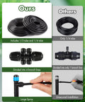 Comparison of 240 Feet Drip Irrigation System Kit with 1/2 and 1/4 inch tubing versus others with 1/4 tubing.