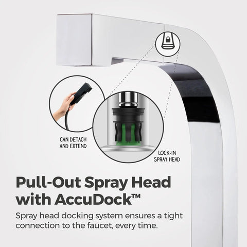 Arkitek Single Handle Kitchen Sink Faucet With Pull Out Sprayer High Arc Design Polished Chrome Finish spray head details