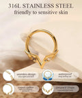 Gold Blade Wings V Shape Septum Ring 16G 1.2mm Stainless Steel Nose Hoop 8mm Daith Helix Tragus Rook Conch Cartilage Earring For Women Dope Everyday Accessory, seamless design with unique V-shape and blade-like wings in polished gold finish.