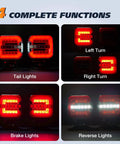 Wireless magnetic trailer light kit with red LED tail, brake, left/right turn, and reverse signals; adjustable bases.