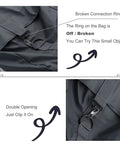 Double Small Carabiner Clips For Zipper Replacement And Theft Deterrent on black bag, showing broken ring replaceable option.