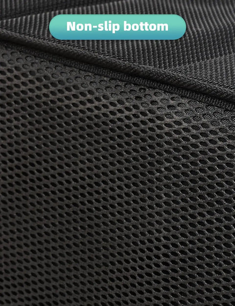 Non-slip bottom of Backseat Car Organizer With Four Compartments, Four Cup Holders And Seven Mesh Pockets For Front And Rear Seats, A Kid Friendly, Mom Hack To Tidy Toys, Snacks And Tissues On The Go, Black