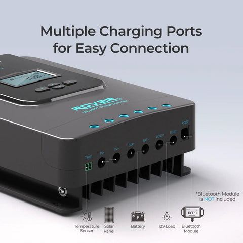 20A Mppt Solar Charge Controller With Auto 12V 24V Detection And Clear Lcd Readouts For Flooded Gel And Lithium Banks To Lock In Max Juice For Your Vanlife Or Camper Setup Anywhere, showing multiple connection ports.
