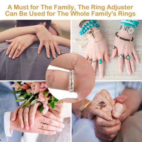 Clear Silicone Ring Guards Set For Loose Rings 12 Pack In Four Sizes Invisible Ring Resizer Tighteners in use by different hands