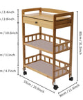 Heavy Duty Carbonized Bamboo Rolling Cart With Whisper Quiet Caster Wheels Plus Roomy Storage Drawers Easy Glide Mobile Kitchen Sidekick For Coffee Bars And Daily Grind Setup dimensions shown