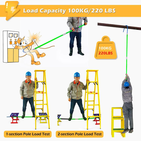Pro Grade Insulated Rescue Pole Six Point Five Ft High Voltage Rescue Hook For Power Stations Factories And Auto Maintenance
