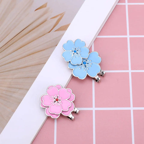 Blue and pink flower shaped Magnetic Golf Ball Marker With Hat Clip Set Two Piece Flower Shape Markers And Clips For Women Men