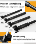 Heavy Workhorse Forstner Drill Bits For Woodworking, 3/4 Inch High Carbon Steel Round Noses showing different sizes for accurate drilling.
