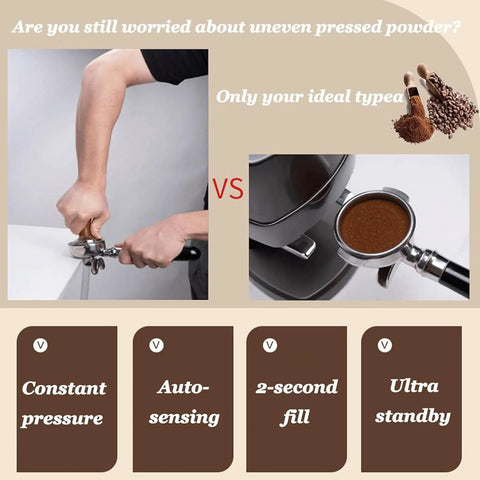 Killer Automatic 58Mm Coffee Tamper For Espresso Beans With Hella Precise Pressure Settings And Fast Auto Lock Design For Smooth Home Barista Shots Without Any Fuss Black comparison of manual tamping vs automatic tamping.