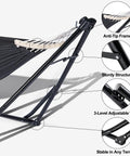 Detailed view of the steel frame with anti-tip design, supports Two In One Hammock And Swing Chair For Teens, stable on various terrains.