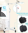 10X Magnifying Floor Lamp With 4 Wheel Rollable Base, 2200 Lumens LED, adjustable stand, swivel arm, US plug, white