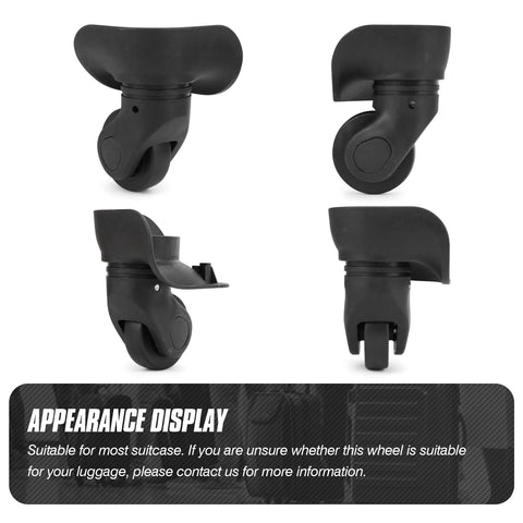 Set of four black plastic Volein suitcase wheel casters with 360° swivel for luggage repair (LX01)