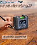 Heavy Duty Digital Angle Finder And Smart Inclinometer With Rock Solid Magnetic Base And Bright Backlight Display Accurate To Point One Degree Flawless For Woodwork And Fab Jobs measuring angles on a wet wooden surface.