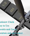 Pro Grade Chainsaw Chain Breaker Kit With 12 Repair Straps, showing 1/2 and 404 chain sizes on metal tool.