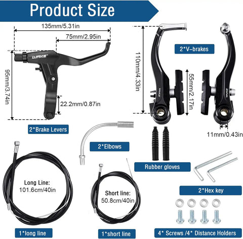 All In One Universal V Brake Set With Levers And Cables For Mountain Road And BMX Bikes Front And Rear Brakes Hex Key Black