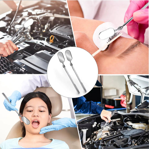 Telescoping Car Inspection Mirror Kit 2 Pack Stainless Steel Flexible Retractable Extension Mirror For Auto Maintenance And Tight Spaces Extends From 8 Inches To 24 Inches For Checking Vehicle Details In Tight Spots Pro Grade Reach used in engine and dental inspections