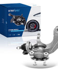 Front view of Front Left Steering Knuckle With Wheel Bearing Hub Assembly for 2010 2013 Ford Transit Connect Driver Side Replacement, OEM Grade, Heavy Duty, Bolt On Fit, Easy Install, Fits 2011 2012 Models