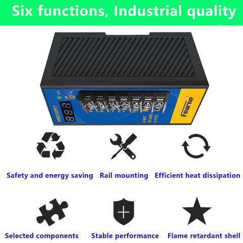 Rock Solid Industrial Switching Power Supply 24 Volt 2.5 Amp 60 Watt Din Rail Adapter With Digital Display top view with connectors.