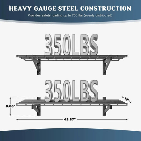 Two Pack Wall Mounted Garage Shelving Delivers Bulletproof 700 Lb Heavy Duty Capacity While Keeping Your Premium Power Gear Stacked Tight Without Any Hassle