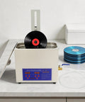 Pxolerig 6.5L Commercial Vinyl Record Cleaner With Adjustable Timer And Temp Control Digital Led Display with vinyl record in tank.