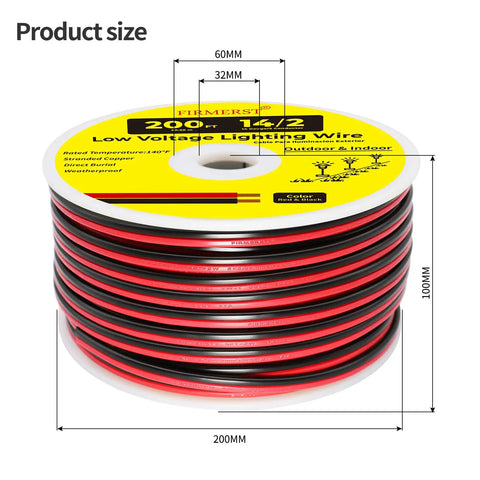 Low Voltage Landscape Lighting Wire 14 Gauge 2 Conductor Red And Black 200 Feet Direct Burial, Weatherproof, Built To Last