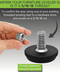 Stainless Steel Outdoor Furniture Levelers 5/16-18 Screw-In Adjustable Feet with nut comparison for size confirmation.