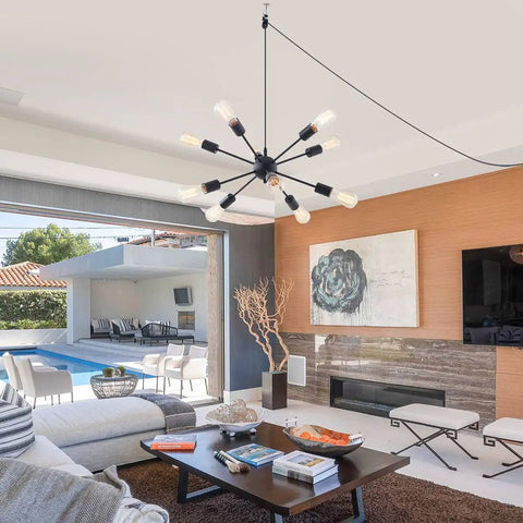 Sputnik Style Plug In Pendant Chandelier With 10 Lights And 16.4 Ft Cord On Off Switch for modern living room lighting